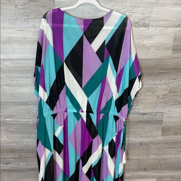 Torrid Vibrant Long Sleeve Sheer Dress in Purple and Teal - Picture 3 of 5